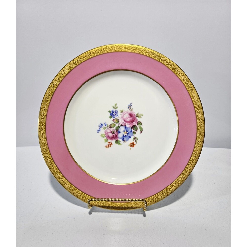 Paragon Bone China England Gilded Pink Floral Multicolor Dinner Plate 10.25" D